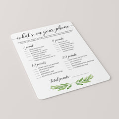 Modern Baby Shower Games What's On Your Phone Greenery