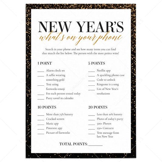 Whats In Your Phone New Years Game Printable by LittleSizzle