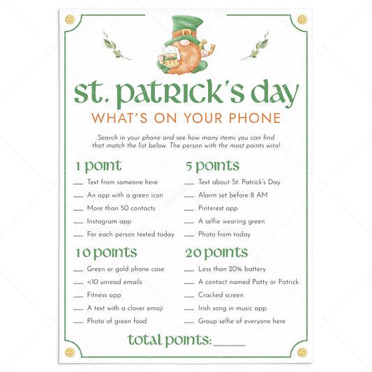 St Patricks Party Game Whats On Your Phone Printable by LittleSizzle