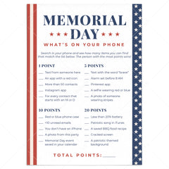 Memorial Day Game for Adults Whats On Your Phone by LittleSizzle