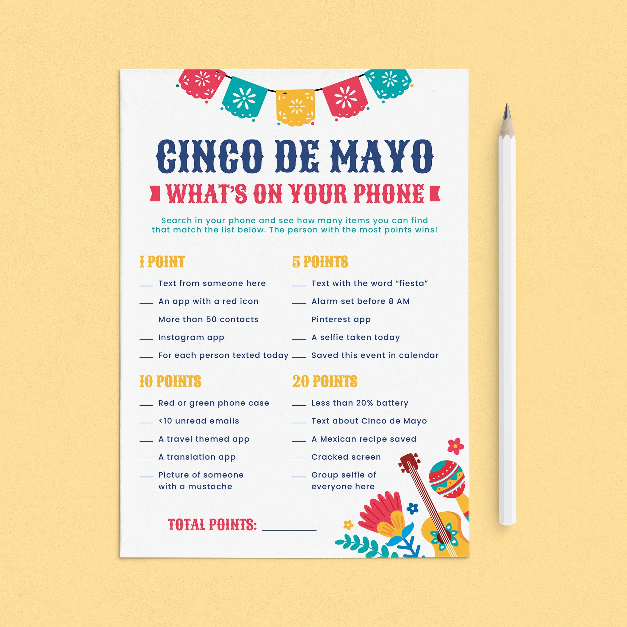 Cinco de Mayo What's On Your Phone Game Printable by LittleSizzle