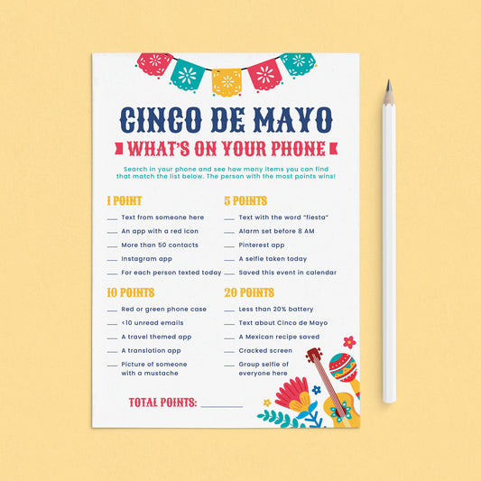 Cinco de Mayo What's On Your Phone Game Printable by LittleSizzle