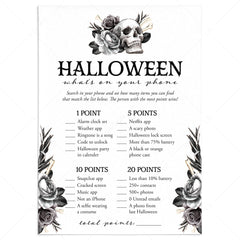 Printable Halloween Phone Game Black Floral Skull by LittleSizzle