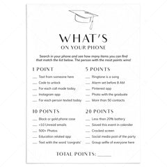 Grad Party Game Whats On Your Phone Printable by LittleSizzle