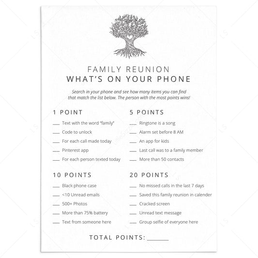 Family Reunion Whats On Your Phone Party Game Printable by LittleSizzle