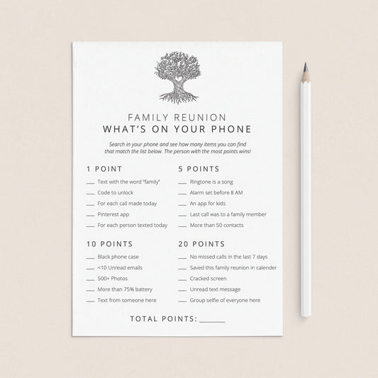 Family Reunion Whats On Your Phone Party Game Printable by LittleSizzle