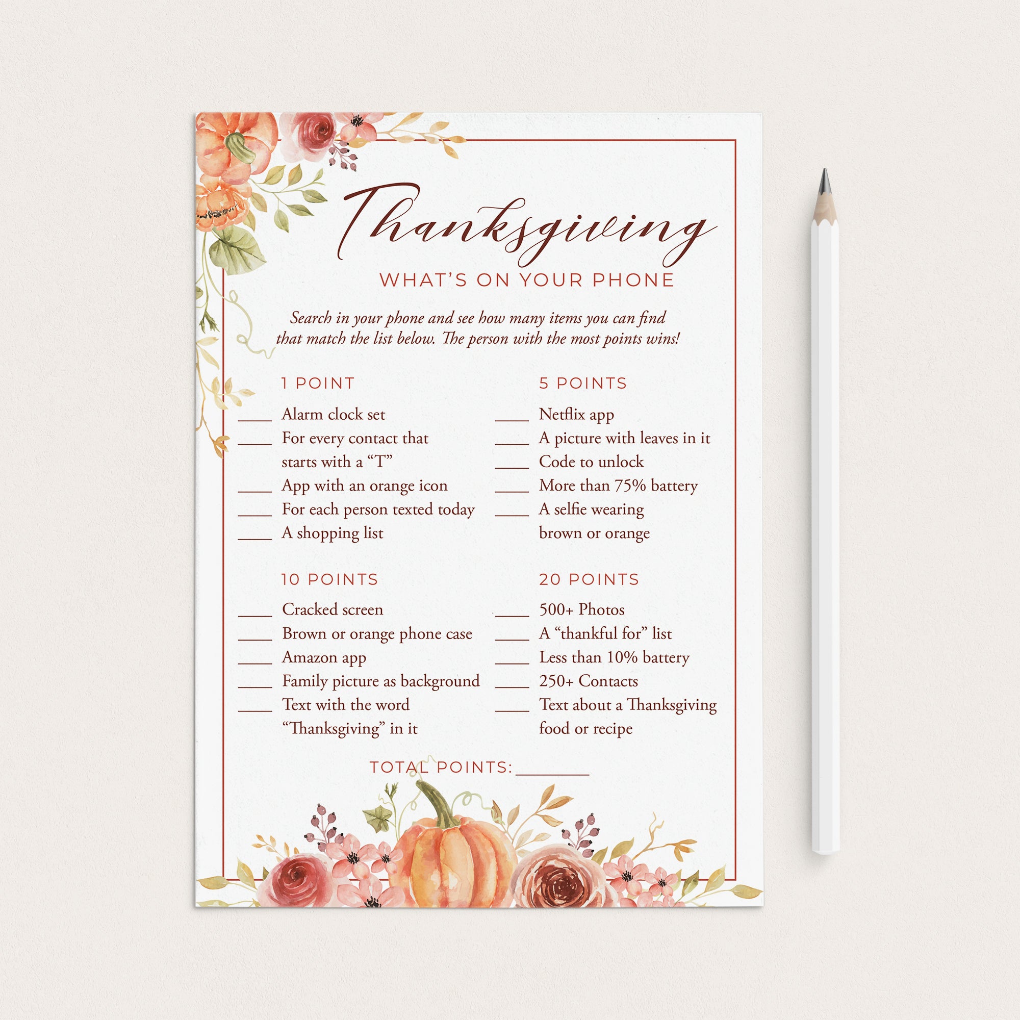 Friendsgiving Game What's On Your Phone Printable by LittleSizzle