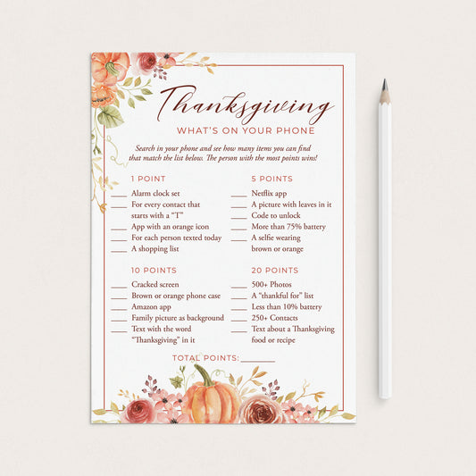 Friendsgiving Game What's On Your Phone Printable by LittleSizzle