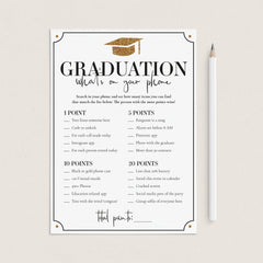 Gold Graduation Party Game What's In Your Phone by LittleSizzle