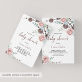 Pine cones and blush flowers baby shower invitation by LittleSizzle