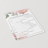 Floral Baby Shower Baby Song Game Printable