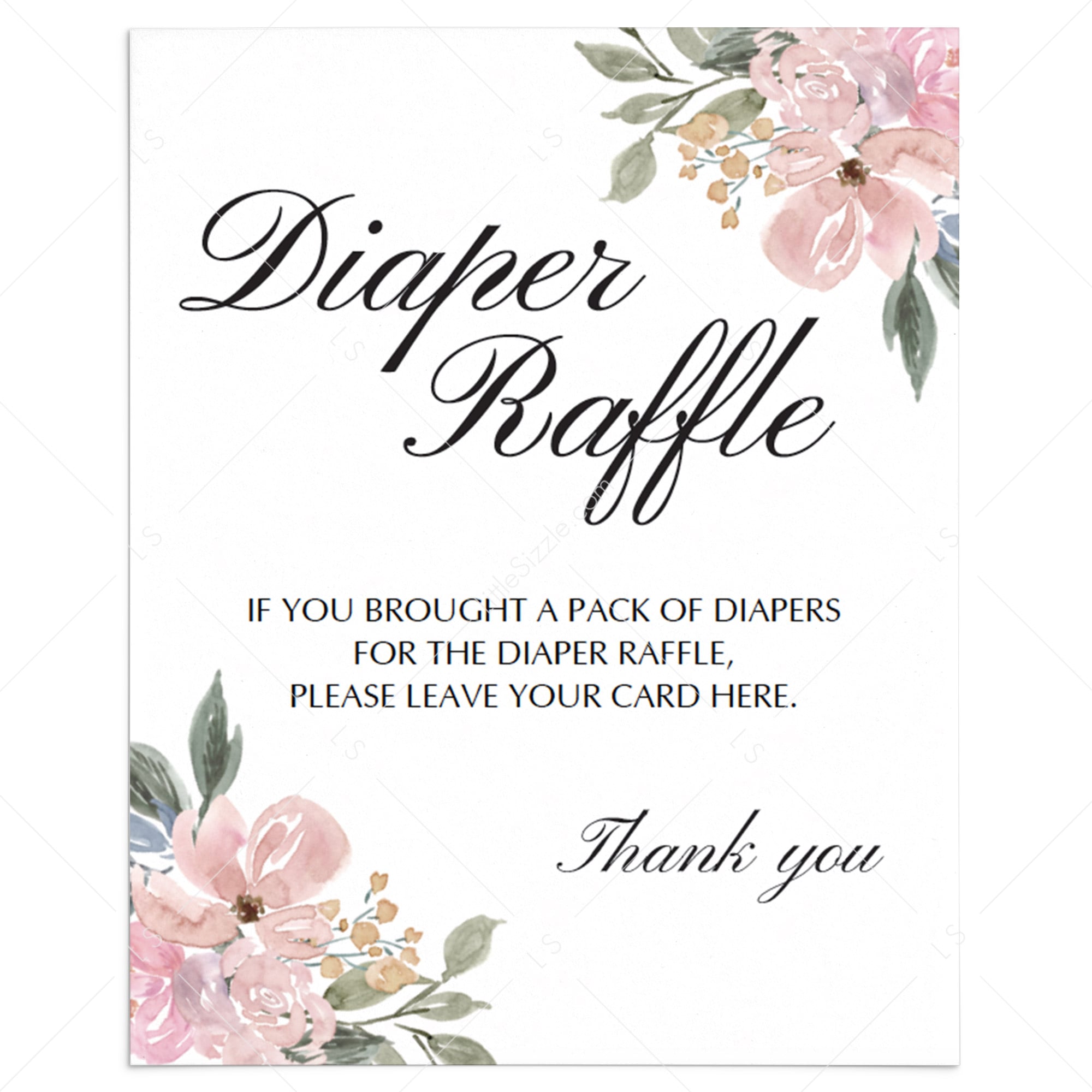 Blush pink baby shower diaper raffle sign printable by LittleSizzle