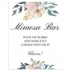 Floral themed shower mimosa bar sign printable by LittleSizzle