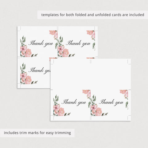 Printable pink and green floral Thank You Card | Instant download ...