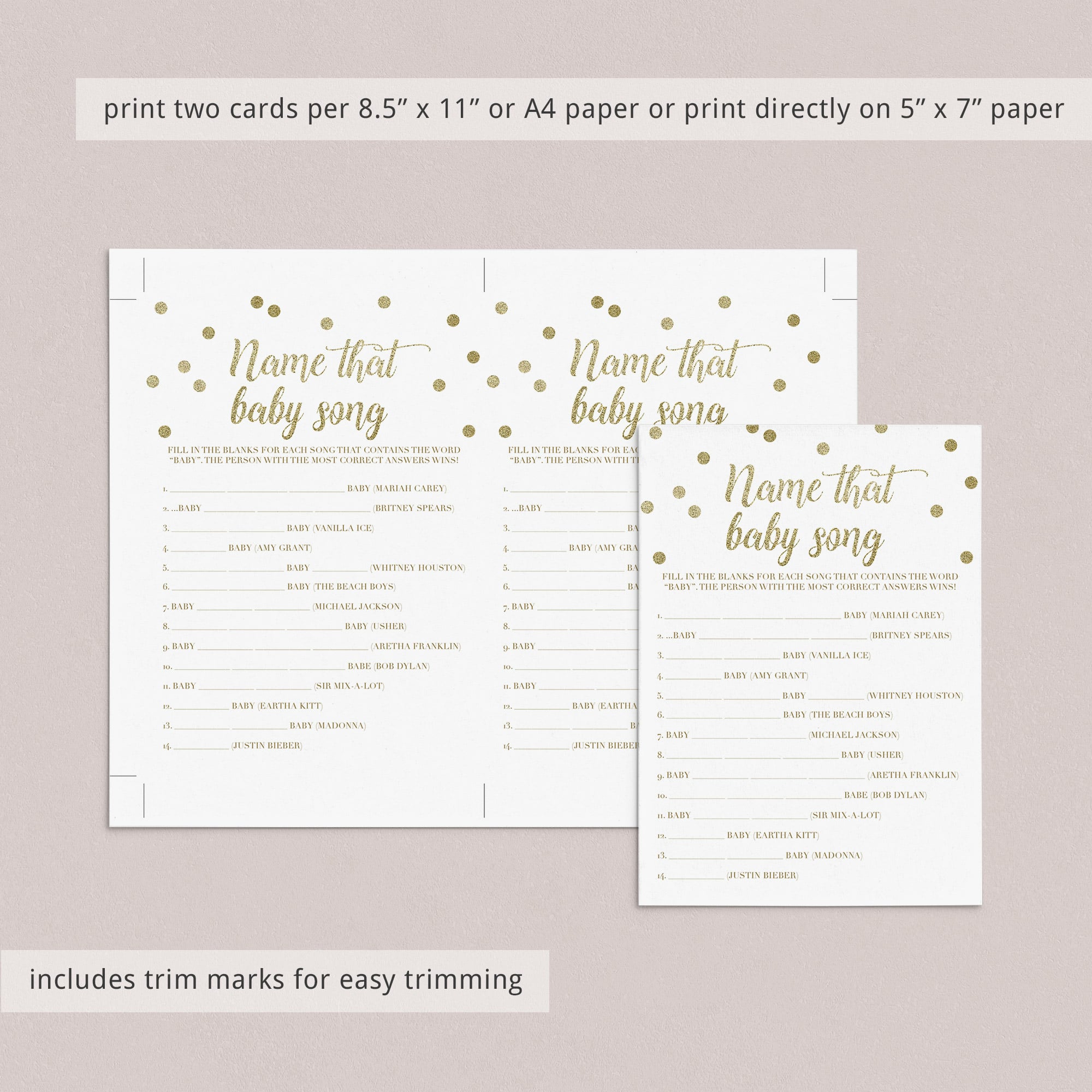 Gold confetti baby shower game name that song by LittleSizzle