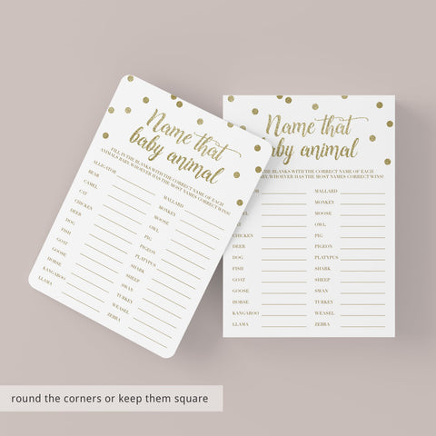 Guess the Baby Animal baby shower game with Gold Confetti printable ...