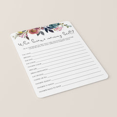 Flowers Baby Shower Printable Who Knows Mommy Game