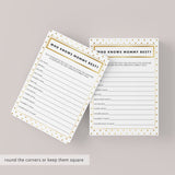 Chic Baby Shower Games Who Knows Mommy-To-Be Best Printable