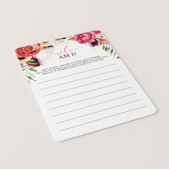 Red flowers bridal shower game template by LittleSizzle