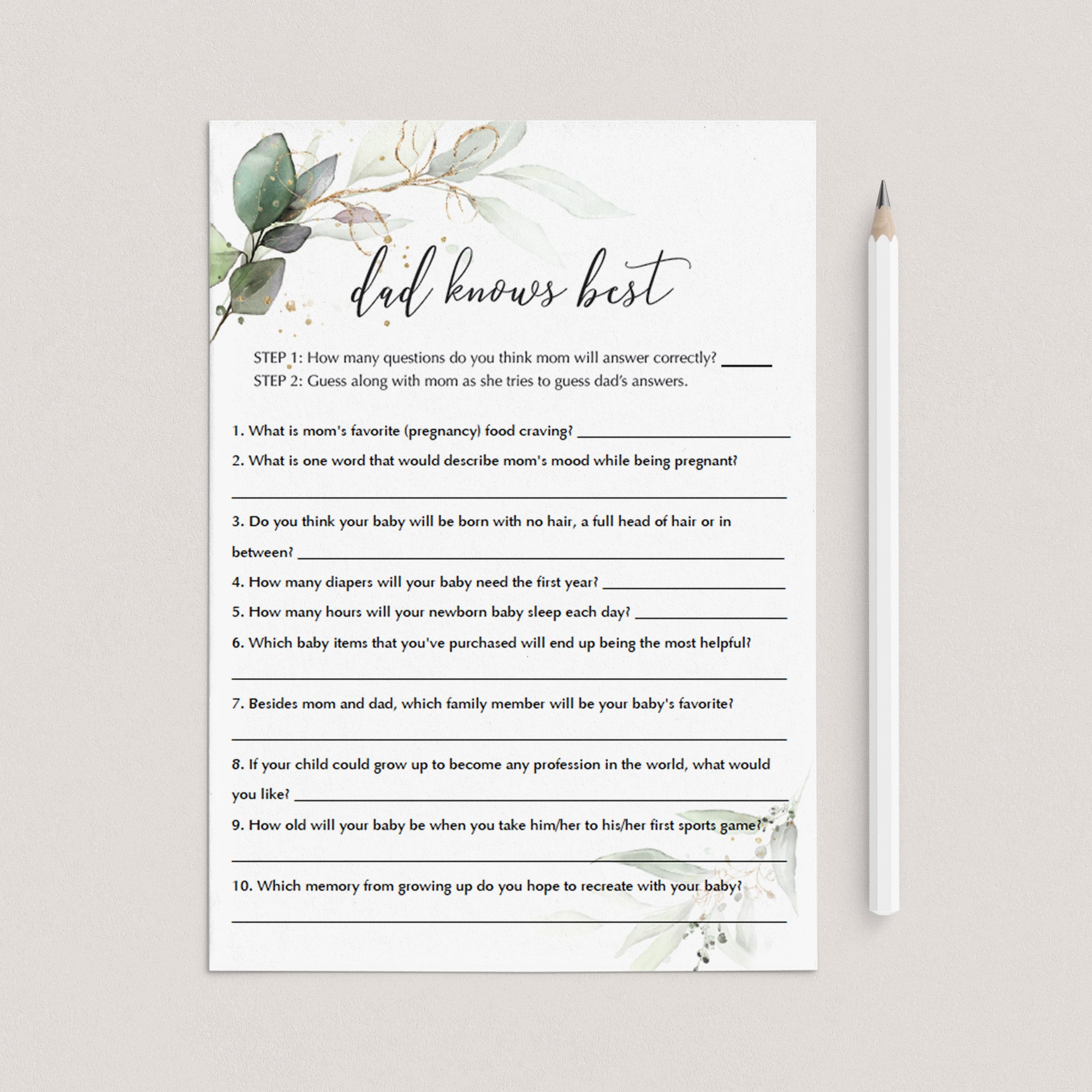 Daddy Knows Best Baby Shower Game Template by LittleSizzle