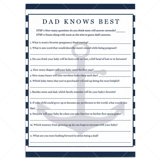 Who Knows Dad Best baby shower game Nautical by LittleSizzle