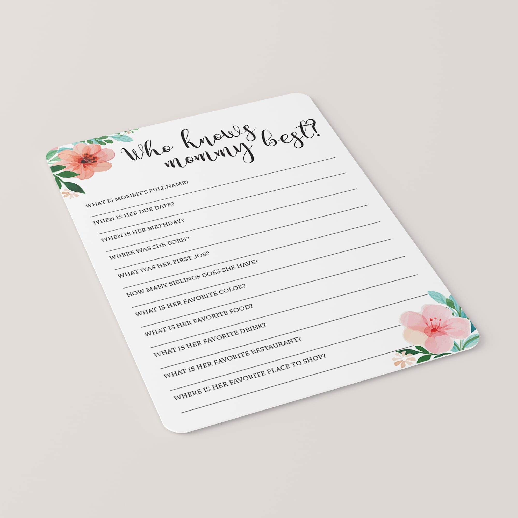 Printable baby shower game who knows mommy the best by LittleSizzle