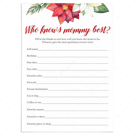 Winter Floral Baby Shower Game Who Knows Mommy Best by LittleSizzle
