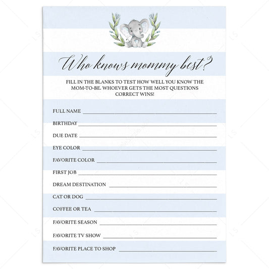 Who knows mommy best game for elephant baby shower by LittleSizzle