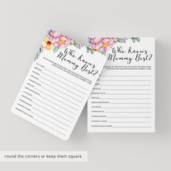 Printable Floral Girl Shower Game Who Knows Mom Best