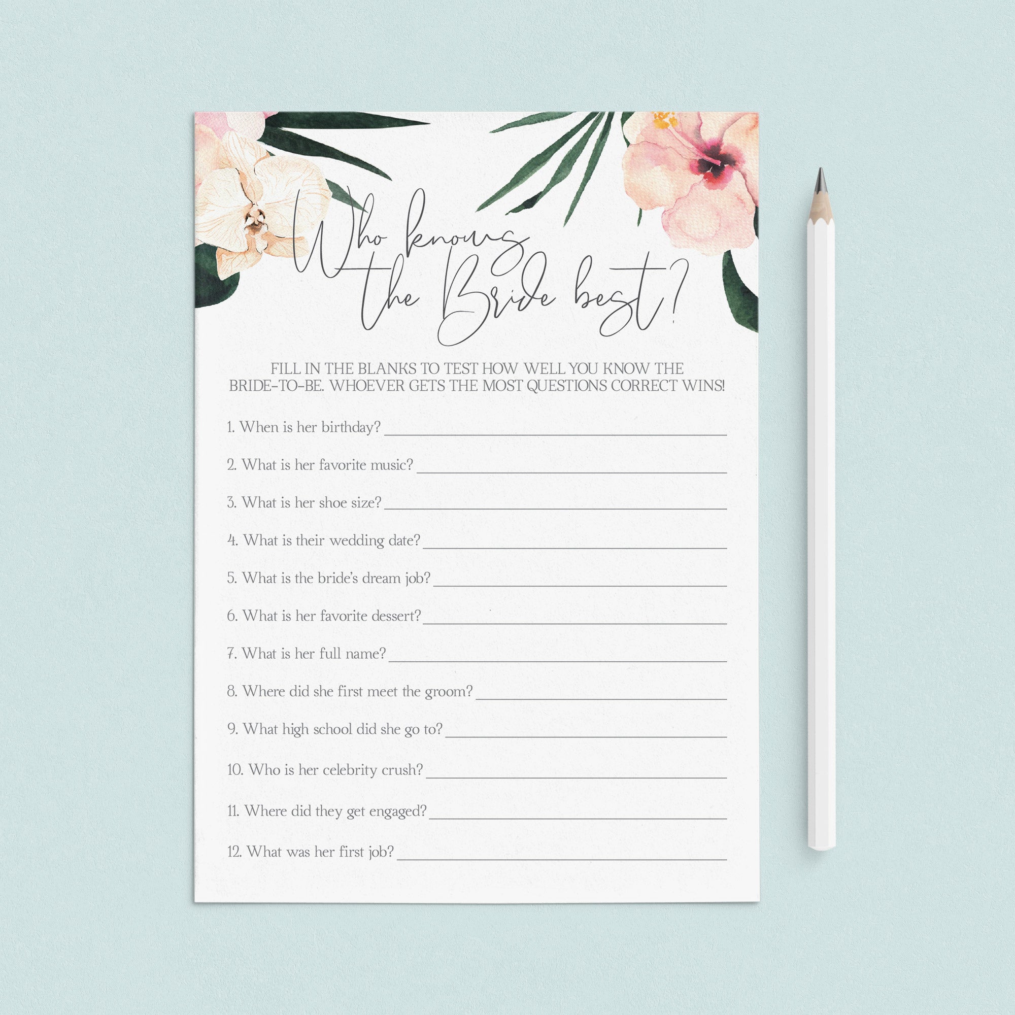 Who Knows The Bride Best Game Printable Summer Theme by LittleSizzle