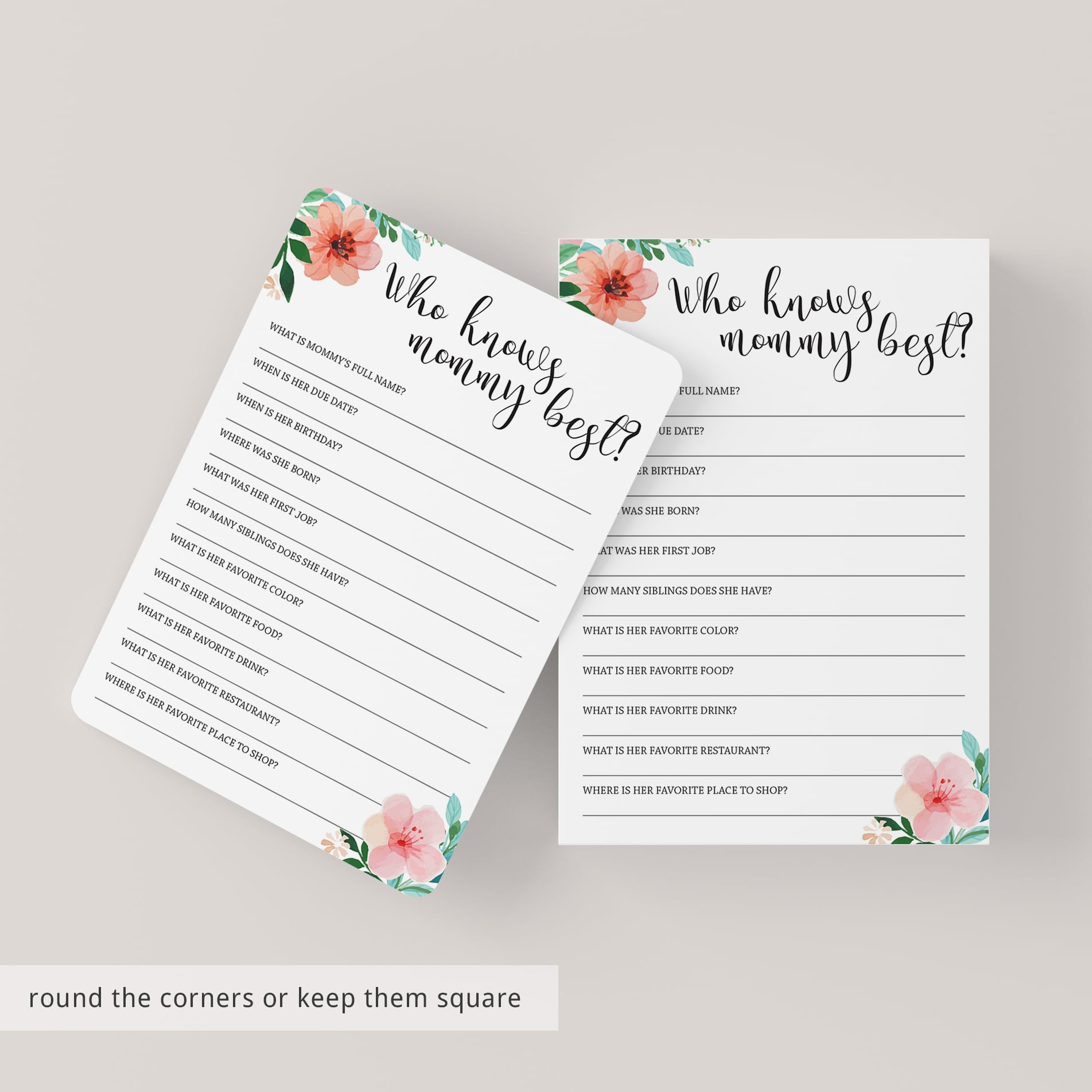 Floral baby shower printable games by LittleSizzle
