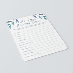 Printable Who Knows Mommy Best Quiz with Watercolor Leaves