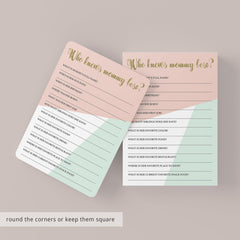 Who knows mommy best Baby Shower Game Pastel