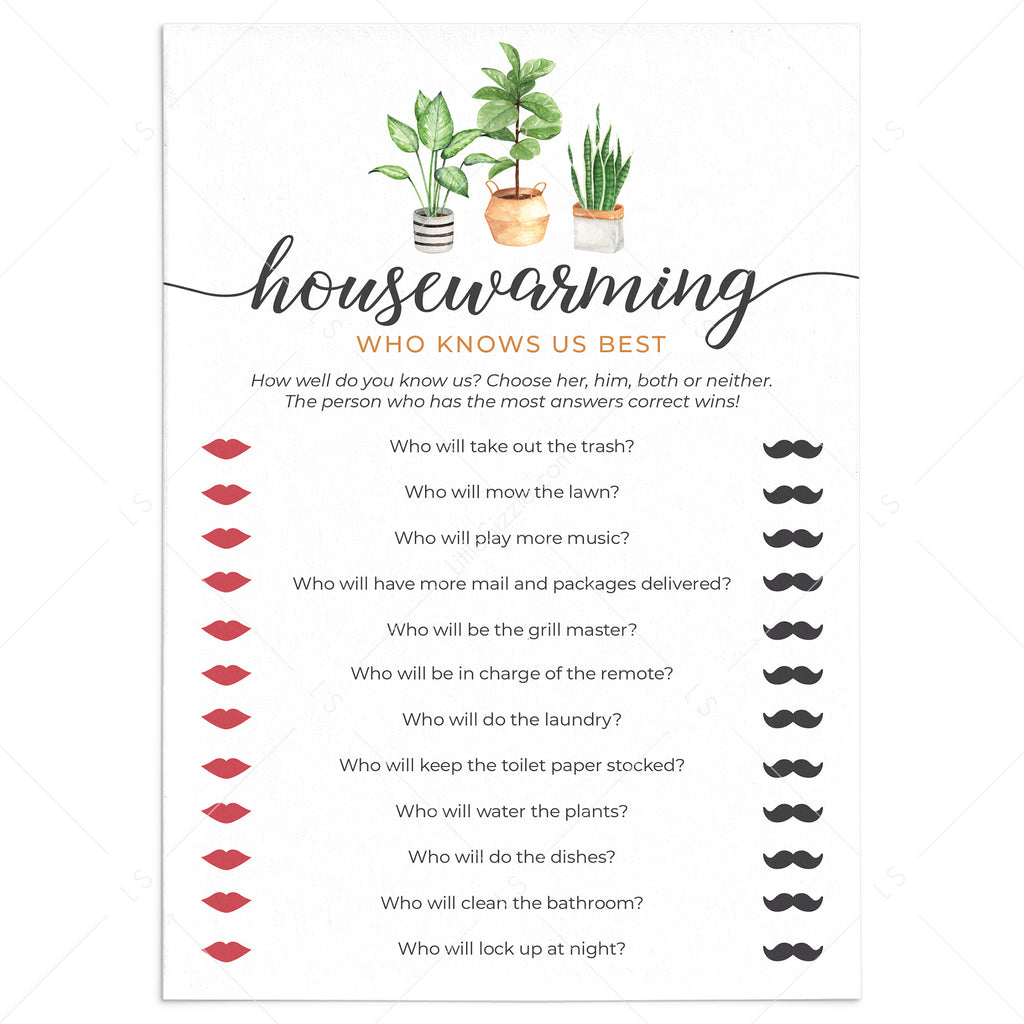 Who Knows Us Best? Housewarming Party Game Cards - Rustic Floral Design, 30 Pack (5x7 Inches)