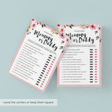 Guess Who Said What Baby Shower Game Template with Blush Flowers