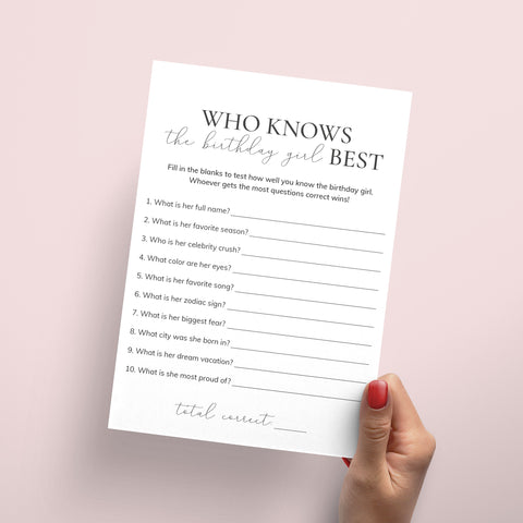 Printable Who Knows The Birthday Girl Best Quiz | Instant Download ...