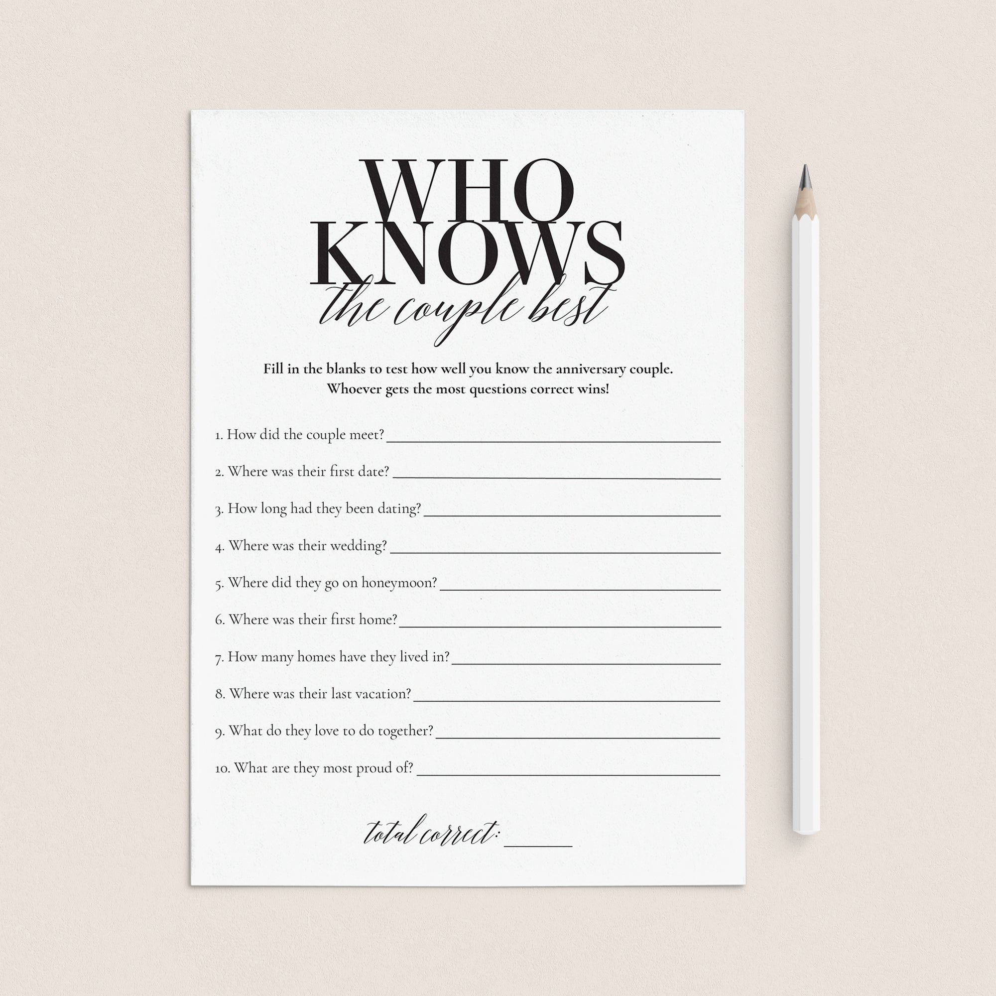 Anniversary Party Trivia Game Who Knows The Couple Best Printable by LittleSizzle