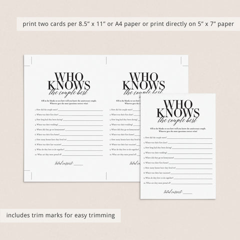 Anniversary Party Trivia Game Who Knows The Couple Best Printable ...