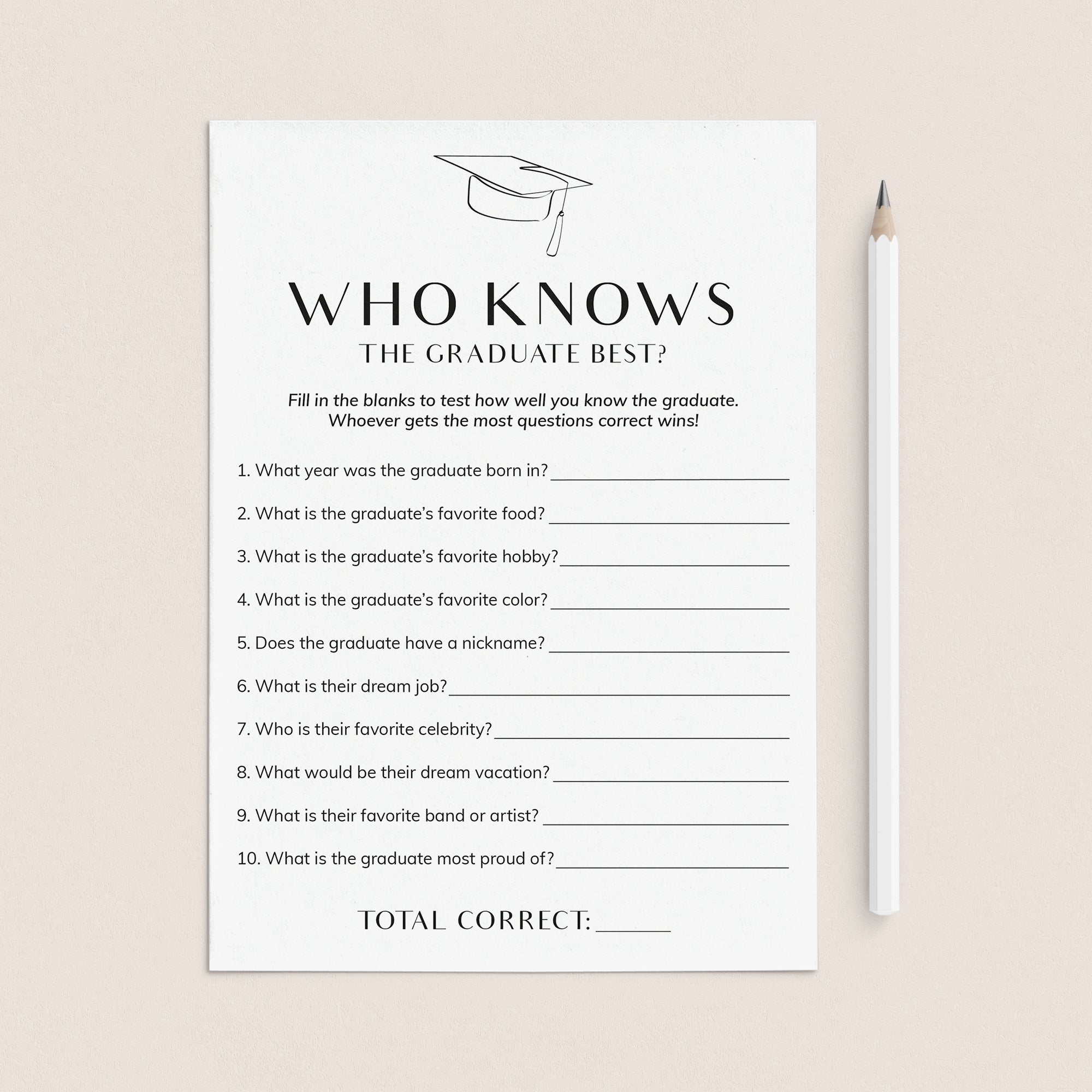 Printable Who Knows The Graduate Best Graduation Party Game by LittleSizzle