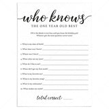 Girl First Birthday Trivia Who Knows The One Year Old Best Printable by LittleSizzle