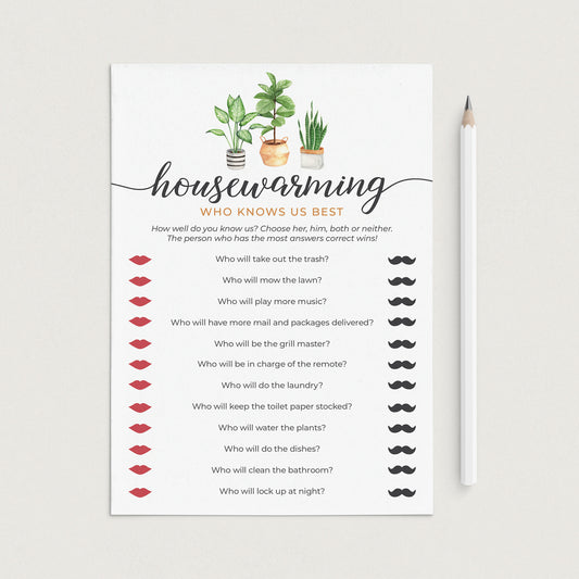 Who Knows Us Best Housewarming Party Game Printable