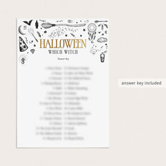 Witchy Halloween Party Game Which Witch with Answer Key