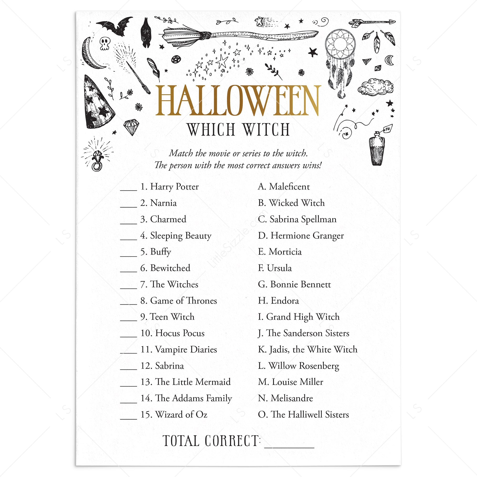 Witchy Halloween Party Game Which Witch with Answer Key by LittleSizzle