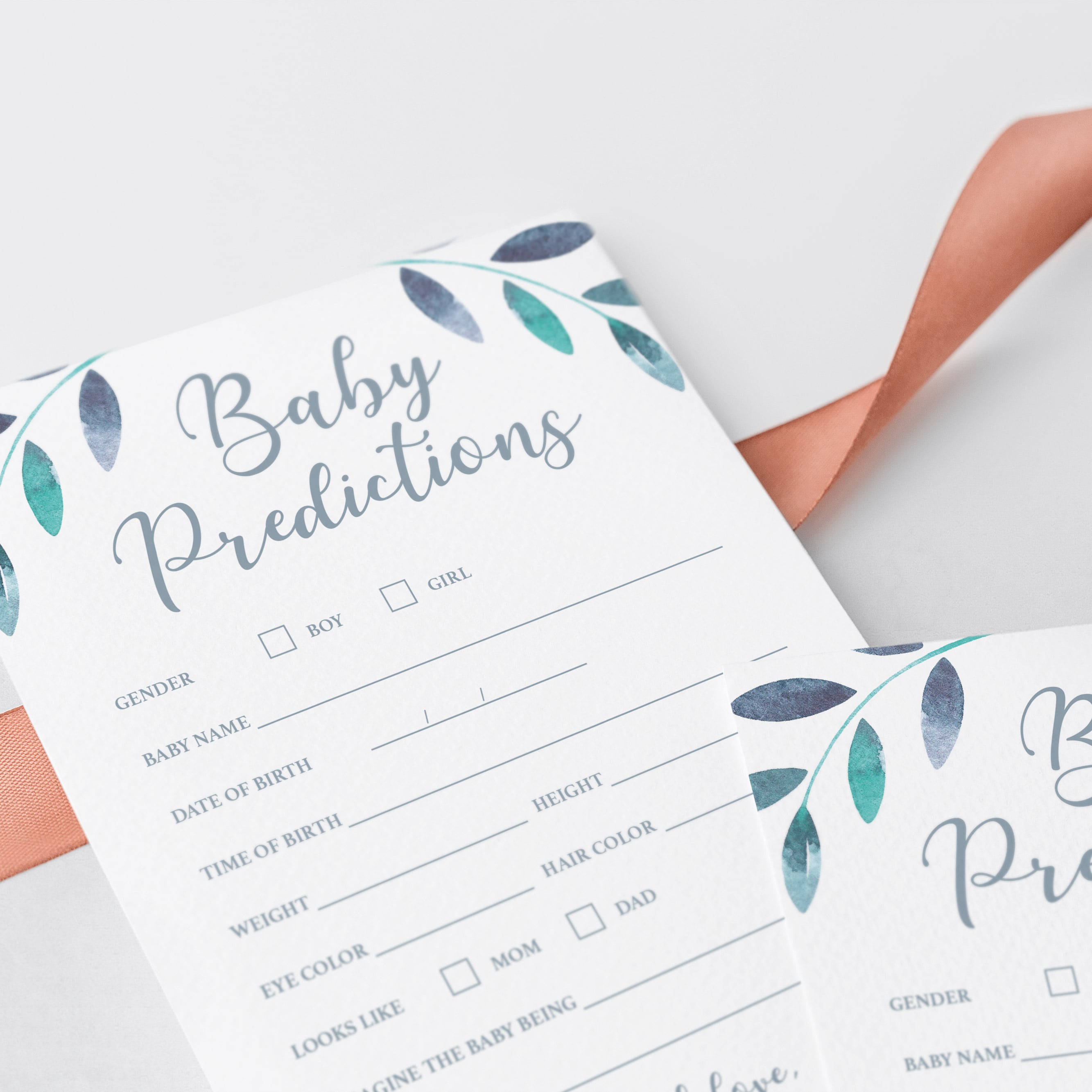 Blue and silver baby shower prediction cards by LittleSizzle