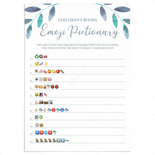 Leaf Baby Shower Emoji Pictionary Game Printable by LittleSizzle