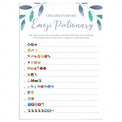 Leaf Baby Shower Emoji Pictionary Game Printable | Instant download ...