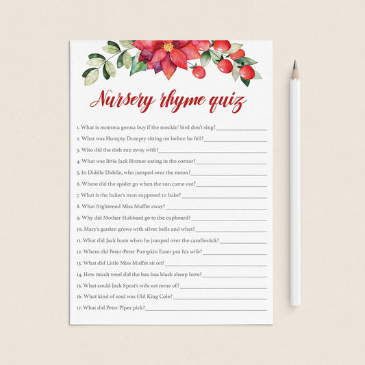 Red Floral Baby Shower Game Nursery Rhyme Quiz by LittleSizzle