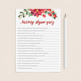 Red Floral Baby Shower Game Nursery Rhyme Quiz by LittleSizzle