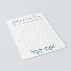 Teal Baby Shower Games Printabe Baby Name Race