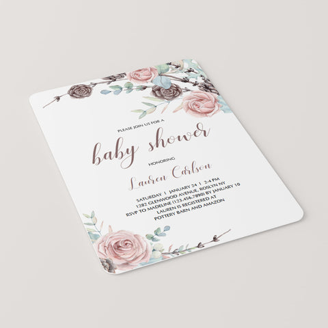 Pink Roses Baby Shower Invite Template | Winter Bouqet | LittleSizzle